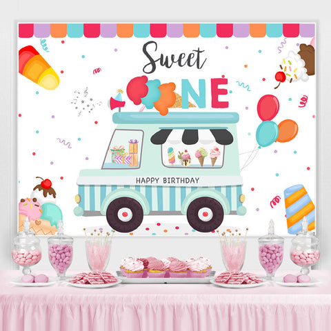 Toile de fond d'anniversaire Sweet One Ice Cream Balloon pour garçon