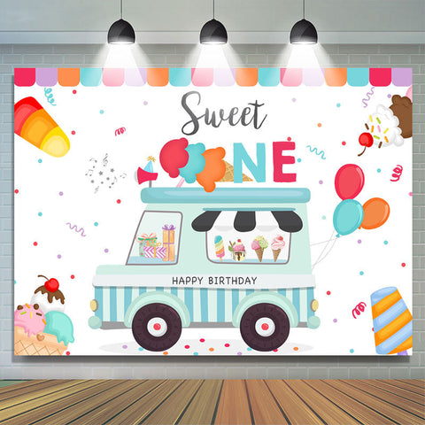 Toile de fond d'anniversaire Sweet One Ice Cream Balloon pour garçon