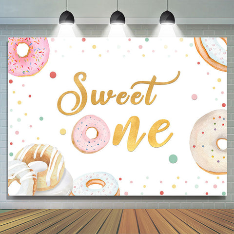 Toile de fond de joyeux anniversaire sur le thème Sweet One Lovely Donut