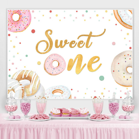 Toile de fond de joyeux anniversaire sur le thème Sweet One Lovely Donut