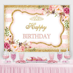 Sweet Rose Glitter Gold Dots Joyeux Anniversaire Toile de Fond