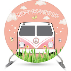 Voiture de printemps douce à l'extérieur de la toile de fond d'anniversaire du cercle