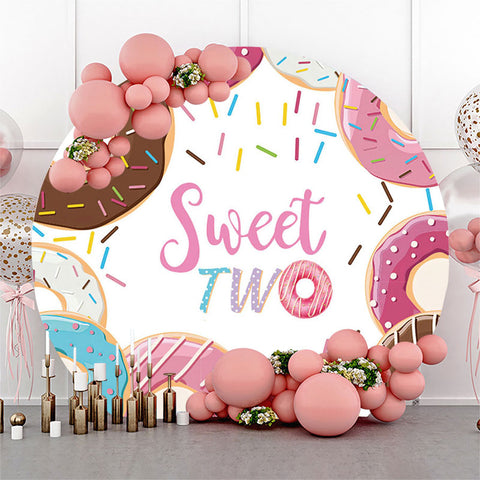 Couverture de toile de fond d'anniversaire rond Sweet Two Donuts