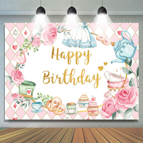 Tea Party Thème Rose Angleterre Joyeux Anniversaire Toile de Fond