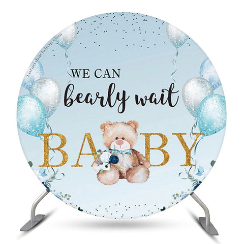 Ours en peluche Ballon Bleu Baby Shower Rond Toile de Fond