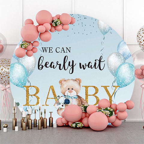 Ours en peluche Ballon Bleu Baby Shower Rond Toile de Fond