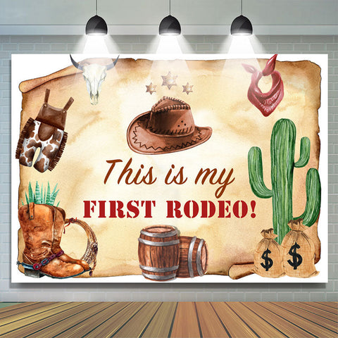 C'est ma première toile de fond de joyeux anniversaire Rodeo Cow Boy