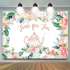 Time for Tea Toile de fond de théière florale rose pour le thé