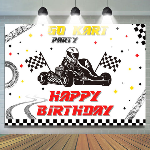 Toile de fond de piste de drapeau de bloc pour la fête d'anniversaire de Go Kart