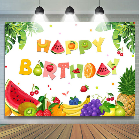 Toile de fond de joyeux anniversaire d'été de fruits tropicaux pour les enfants