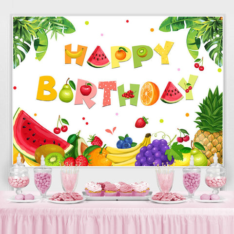 Toile de fond de joyeux anniversaire d'été de fruits tropicaux pour les enfants