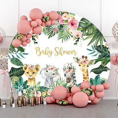 Toile de fond de douche de bébé ronde animal floral feuille tropicale