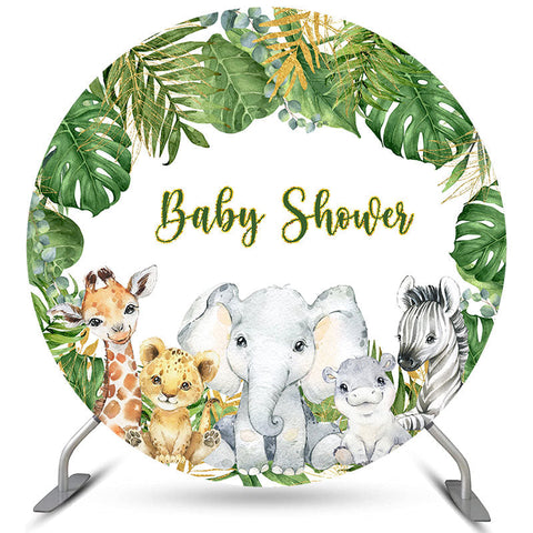 Feuilles tropicales animaux bébé douche cercle toile de fond