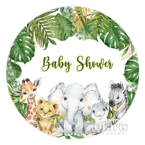 Feuilles tropicales animaux bébé douche cercle toile de fond