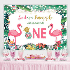 Plantes Tropicales Flamants Roses Joyeux 1er Anniversaire Toile De Fond