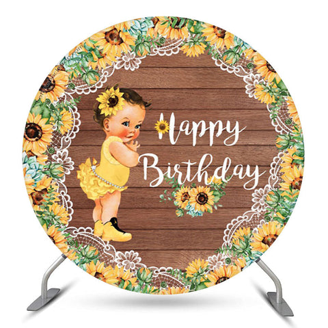 Toile de fond d'anniversaire ronde en bois Turnsole pour les filles