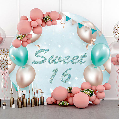 Ballon Turquoise Sweet 16 Anniversaire Toile de Fond Ronde