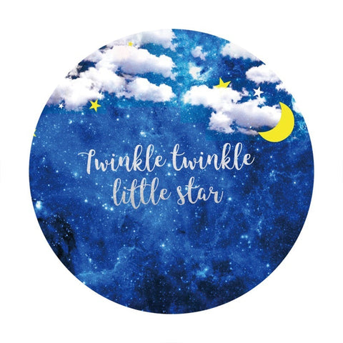 Twinkle Star – toile de fond ronde, ciel étoilé bleu, pour fête prénatale