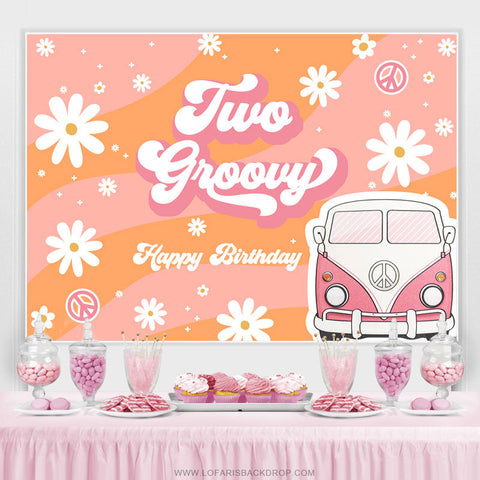 Toile de fond de joyeux anniversaire de deux filles Groovy Daisy Van