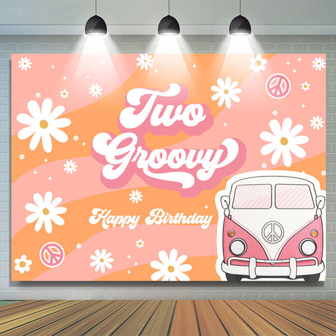 Toile de fond de joyeux anniversaire de deux filles Groovy Daisy Van