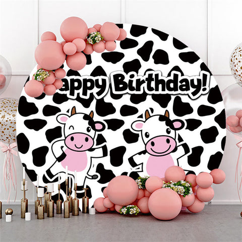 Toile de fond ronde de joyeux anniversaire de deux petites vaches pour la fête