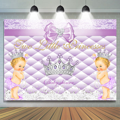 Toile de fond de douche de bébé couronne violette deux petites princesses