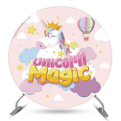Toile de fond ronde rose magique de licorne pour la fête des filles