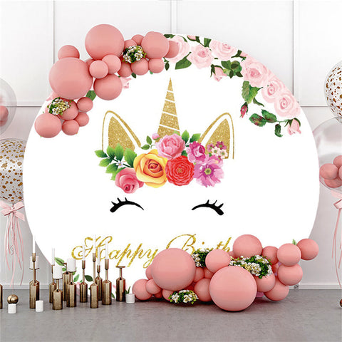 Licorne Rose Fleur Joyeux Anniversaire Cercle Toile de Fond