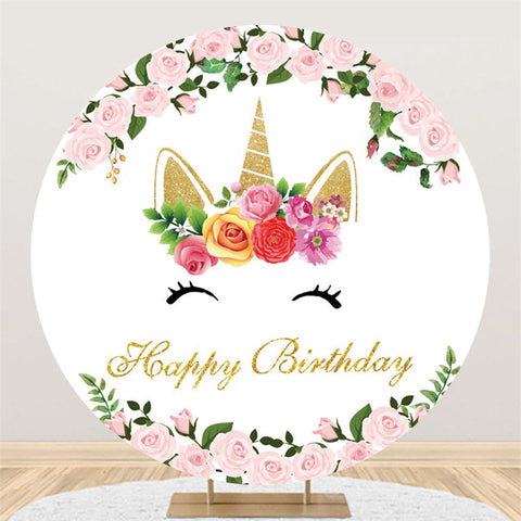 Licorne Rose Fleur Joyeux Anniversaire Cercle Toile de Fond