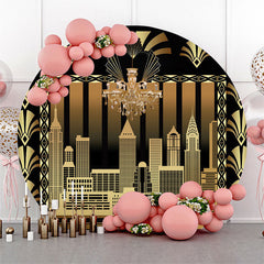 Toile de fond ronde Vintage Black Gold Building Party
