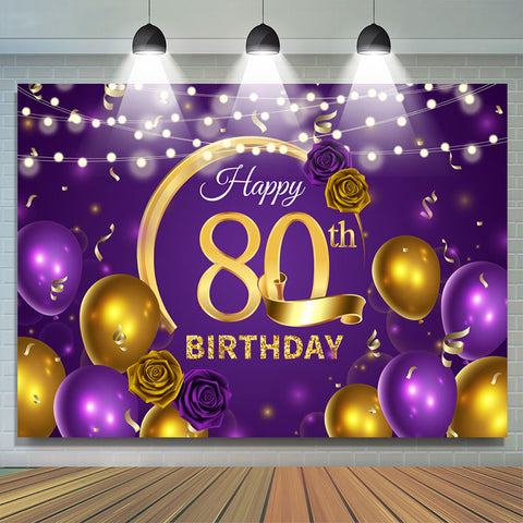 Ballon Violet Floral Joyeux 80e Anniversaire Toile de Fond