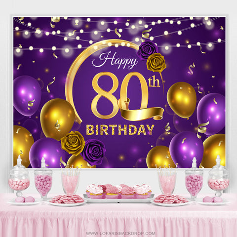 Ballon Violet Floral Joyeux 80e Anniversaire Toile de Fond