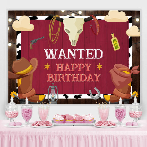 Wanted Joyeux Anniversaire Cowboy Party Toile de Fond pour Hommes