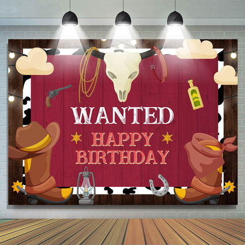 Wanted Joyeux Anniversaire Cowboy Party Toile de Fond pour Hommes