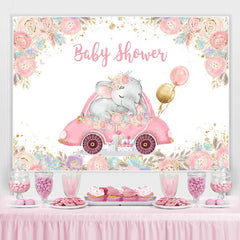 Toile de fond de fête de douche de bébé éléphant rose aquarelle