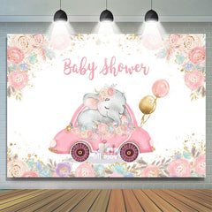 Toile de fond de fête de douche de bébé éléphant rose aquarelle