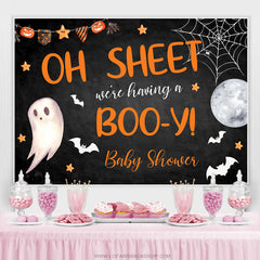 Nous avons une toile de fond de douche de bébé Booy Halloween