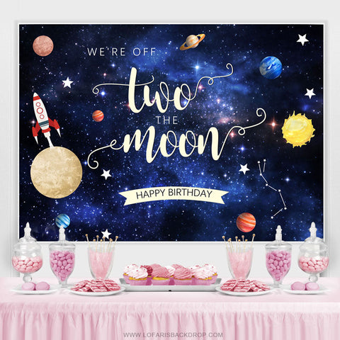 We Are Off Two The Moon Joyeux anniversaire Toile de fond pour enfant