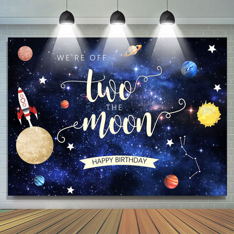 We Are Off Two The Moon Joyeux anniversaire Toile de fond pour enfant