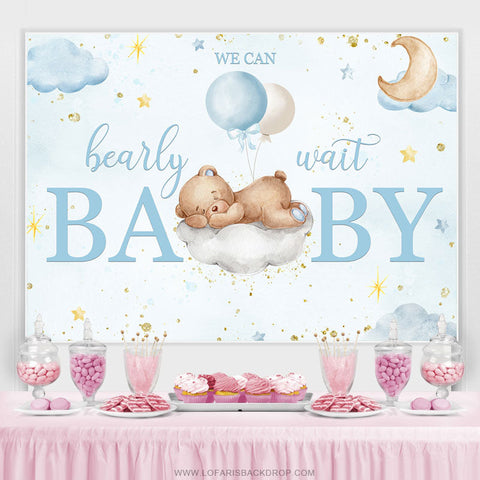 We Can Bearly Wait Bear Cloud Baby Shower Backdrop