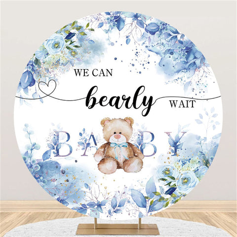 Nous pouvons Bearly Wait Blue Flower Baby Shower Circle Backdrop