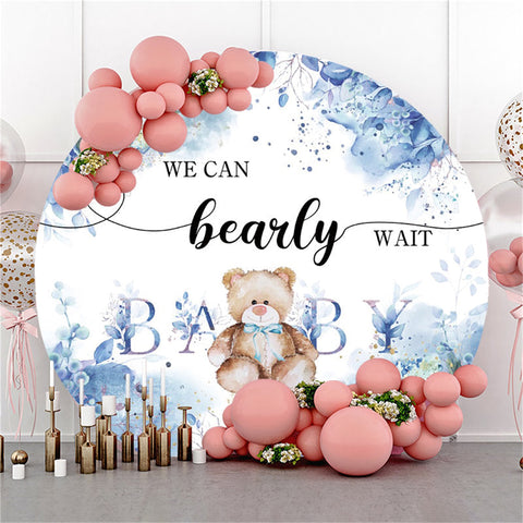 Nous pouvons Bearly Wait Blue Flower Baby Shower Circle Backdrop