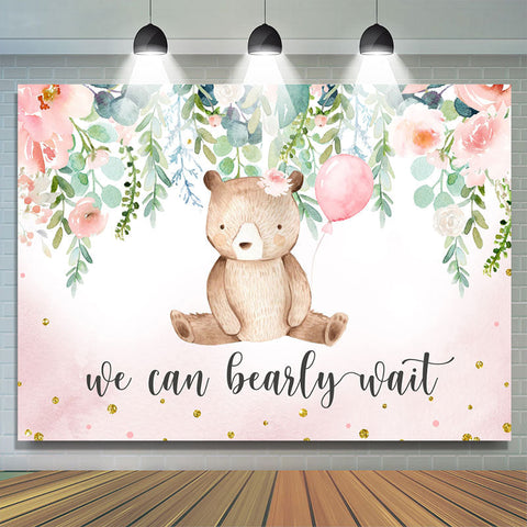 We Can Bearly Wait Toile de fond de douche de bébé floral rose