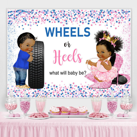 Roues ou talons rose et bleu Star Baby Shower Backdorp