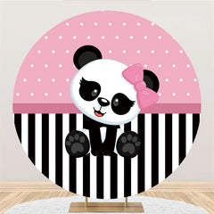 Fond De Fête De Bébé Rose Rond Panda Blanc Et Noir