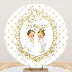 Toile De Fond Ronde Pour Baby Shower Sur Le Thème Blanc Et Doré