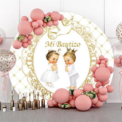 Toile De Fond Ronde Pour Baby Shower Sur Le Thème Blanc Et Doré