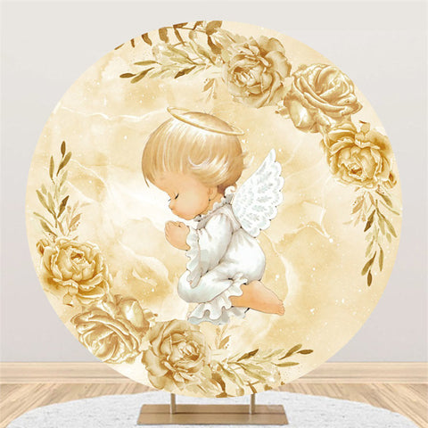 Toile de fond de douche de bébé floral beige rond bébé angle blanc