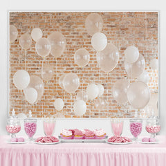 Toile de fond de d¨¦cor de f¨ºte de brique de ballons blancs pour l'anniversaire