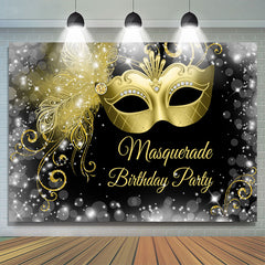 Toile de fond de joyeux anniversaire de mascarade d'or blanc noir